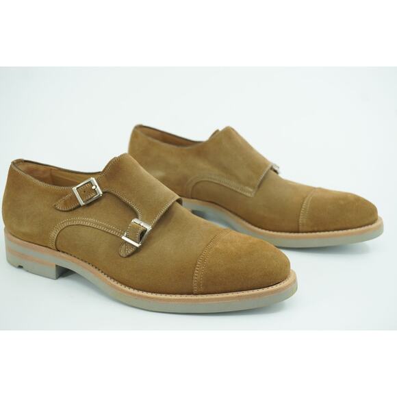 Magnanni Bernina Tan Suede Double Monk Strap Slip On Loafers Size 8 Saddle shoe